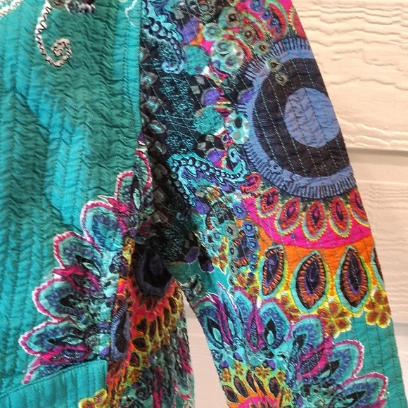 Anu Quilted Blazer Jacket Floral Womens size Medium Art to Wear 100% Cotton - Picture 4 of 11